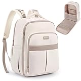 mommore Wickeltasche, Rucksack, Babytasche mit 39,6 cm (15,6 Zoll) Laptophülle, mit isolierten Taschen, Wickelunterlage, Kinderwagengurten, Cremeweiß, Large