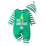 Generisch Mädchen Langarm Strampler Overall mit festlichem Buchstabendruck für Urlaub besondere Anlässe als Neugeborenen Outfit in stylischem Design (Green, 12-18 Months)