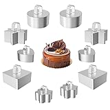 Dessertringe, 10 Stück Tortenring Klein Mousse Ringe Edelstahl mit Schieber, 8cm Durchmesser Verdickter Kuchenringe 5 Typen (Blume, Herz, Quadrat, Rund, Geometrisch)