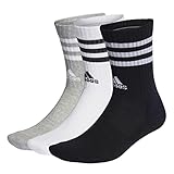 adidas Unisex 3-Stripes Cushioned Crew Socks 3 Pairs, Medium Grey Heather/White/Black/White, 8.5-10