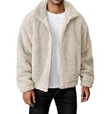 Runcati Fuzzy Sherpa-Jacke für Herren, langärmelig, Fleece, Reißverschluss, Herbst, Winter, warme Oberbekleidung, Beige, M