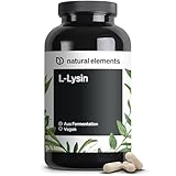 natural elements L-Lysin – 365 Kapseln – 800mg L-Lysin – Aus pflanzlicher Fermentation – ohne Gentechnik – vegan, optimal dosiert, ohne unnötige Zusätze