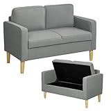 HOMCOM Sofa 2 Sitzer Couch mit 2 Armlehne, Stauraum, Kleine Loveseat mit Cordoptik Holzbeine Modern Polstersofa für Wohnzimmer, Schlafzimmer, kleinen Raum, Hellgrau 117 x 63 x 79 cm