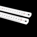 Stahllineal 60 cm 24 Zoll + Stahllineal 50 cm 20 Zoll, Stahlmaßstab mit Messskalen in Zoll und cm, robustes Metalllineal mit Aufhängeloch