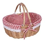 Picknickkorb aus Weide, Natural Weidenkorb mit Henkel, Handlicher Einkaufskorb aus Weide, Picknickkorb, Weidenkorb mit Henkel, Picnic Basket, für Picknick-Camping im Freien
