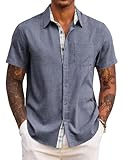 COOFANDY Hemd Herren Kurzarm Sommer Kurzarmhemd Regular Fit Strandhemd für Männer Leichtes Freizeithemd Regular Fit Urlaub Dunkelblau XXL