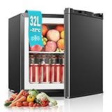 FOHERE Mini Gefrierschrank 32L -22°C Klein Kompakt Leise 43db Gefrierbox, Wechselbarer Türanschlag, Tiefkühltruhe Tiefkühlschrank Klein, Perfekt für Büro Camping Outdoor (schwarz) [Energieklasse E]