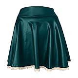 Minirock Damen Skaterrock Sexy Lederrock Röcke Damen Skaterrock mit Fischschuppen Plissierter Minirock Hohe Taille Tanzkleid Kostüm Party Petticoat Ausgestellter Kurzer Rock Tutu Mini Skirt
