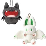 Fledermaus Kuscheltier, Halloween Stofftier, 2er Set mit Schlüsselanhänger, Weiches Plüschtier für Kinder, Fledermaus Deko für Halloween Party und ganzjährige Wohnaccessoires