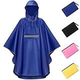 NEWIROVE Regencape Kinder, Unisex Regen Poncho Wasserdicht Regenponcho Regenkleidung Kinder Mit Reflektierender Poncho Regen Leichter Regenjacke 120-140cm,Blau