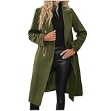 KDEIHT Damen Wollmantel Business Mantel Langer Trenchcoat Reversekragen Winterjacke Longline Wool Coat Freizeit Damenjacke Wintermantel Elegant Wollmantel Bequem Jacke Einfarbig Winterparka