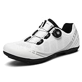 Hixingo Fahrradschuhe Herren Damen Rennrad Und MTB Schuhe Mit Gummisohle, Atmungsaktive Sneaker rutschfeste No-Lock Fahrradschuhe Mountainbike Schuhe Weiß, 38 EU