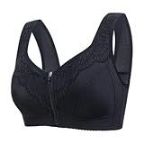 Damen Entlastungs-BH mit Vorderverschluss - Bügelloser Stütz-BH mit Breiten Trägern und Spitze | Bequemer Büstenhalter mit Reißverschluss vorne