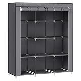 SONGMICS Kleiderschrank, Garderobe, Kleiderständer mit Vliesstoffbezug, Hängestangen, Ablagen, 45 x 130 x 168 cm, große Kapazität, für Schlafzimmer, Wohnzimmer, Taubengrau RYG096G01