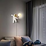 EOEO LED Astronaut Kinder Wandleuchte Dimmbar 3 Farbtemperatur Wandlampe Modern Innen Kunstharz Lampe Dekorativelampe Nachtlicht für Schlafzimmer Kinderzimmer Baby-Zimmer Jungen Mädchen Zimmer,R