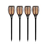 TEQStone Solarleuchte Garten, Solar Fackel Solarlampen für Außen Gartenfackeln Solar LED Solarlampe, Realistischer Flammeneffekt, IP65 Wasserdicht(4 Stück)