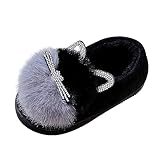 Hausschuhe für Jungen, harte Sohle, Kinder, Jungen, Mädchen, modische Schuhe, Plüschschuhe, Innenbereich, warme und niedliche Baumwollpantoffeln, Sandalen, Größe 2, Schwarz , 24 EU