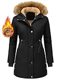 Vijamiy Winterparka Damen Warm Wintermantel Fleece Gefüttert Winterjacke Lange Parka Winddicht Wasserabweisend Kapuzenmantel Frauen Winter Mit Fellkapuze Outdoor Jacke(Alphanumerisch,M)