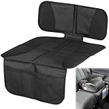 Raxfekro Sitzschoner Auto Kindersitz Universell Kompatibel, 600D Oxford Kindersitzunterlage Auto, rutschfest Wasserabweisender Autositzschoner Kindersitz mit Netztaschen(Schwarz)