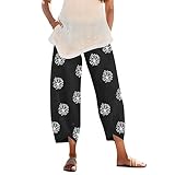 Memmyly Weite Hose, Damen, Sommer, fließend, elastische Taille, Caprihose, bequem, Haremshose, Fitness, Caprihose, hohe Taille, elastisch, Arbeitshose, Schwarz , Medium