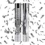 DOUKEE Hochzeitskonfetti-Popper, Silber, glänzend, silberfarben, Mylar-Konfetti-Popper, Kanonen-Party-Shooter für Abschlussfeier, Silvester, Geburtstag, Partyzubehör, 30,5 cm, 2 Stück