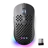 Dierya M1 Kabellose Gaming Maus, 24.000 DPI Optischer Sensor, 90g Leichtgewicht, 6 Programmierbare Tasten, RGB Beleuchtung, 180h Akkulaufzeit, 2.4GHz/Bluetooth/USB-C Computer Maus, Schwarz