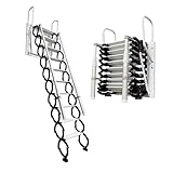 12 Stufen Extra-Breite Stahl Dachbodentreppe, wandmontierte Versenkbare Treppe mit 2 Handläufen, Tragkraft 300 kg, rutschfesten Stufen
