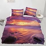 Sunset View Super-Kingsize-Bettwäsche-Set, Strand und Wellen, weiche Mikrofaser, Hawaii-Strand-Bettwäsche-Set mit 2 Kissenbezügen, sehr bequemer Bettbezug mit Reißverschluss