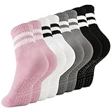 4Paar Stoppersocken Pilates Socken, Yoga Socken Rutschfeste Lange Griffsocken mit Noppen, Baumwolle Antirutschsocken für Damen Mädchen Ballett Barre Tanz Trampolin Krankenhaus Fitness (Einheitsgröße)
