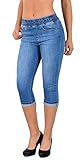 ESRA Damen Capri Jeans Hose Skinny Jeanshose mit Gummibund Caprijeans, J462, 42