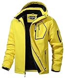 UTWGN Herren Skijacke Winter Warm Schneemantel Wasserdicht Windbreaker Kapuze Arbeit Outerwear Snowboardjacken, gelb, XL