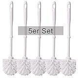 SHD – praktisches Toilettenbürstenset mit langem Griff ohne Halterung für eine gründliche WC-Reinigung – 5er Set Klobürsten in weiß mit pflegeleichtem Kunststoffkörper und robusten Borsten