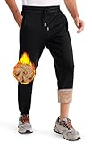 Libin Jogginghose Herren Winter Sporthose Thermo Gefütterte Fleecehose Dicke Warme Winterhose Track Pants Jogger Hose Haushose mit Reißverschluss Taschen Schwarz L