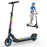 EVERCROSS EV06C Elektroscooter, 6,5'' Faltbarer E Scooter für Kinder 6-12 Jahren, 150 W Motor & 3 Gänge & 2600 mAh & 76-96cm Höhe, LED Display, Bunte Leuchten, Leichter Elektroroller Kinder Blau