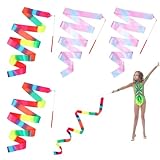 4 Stück Tanzband Gymnastikband Mit Stab Rhythmische Sportgymnastik Buntes Gymnastik Band 2m Regenbogen Bänder für Farbband Tanzbänder Funkelnd Mit Geeignet für Künstlerische Tanzgymnastik Kindertanz