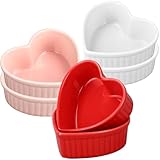 Herzförmige Auflaufförmchen aus Keramik, 170 ml, ofenfest, für Creme, Brûlée, kleine Backformen, Schüsseln für Küche, Party, Snack, Servieren, Dip-Sauce, Gewürze, Rot, Rosa, Weiß, 6 Stück