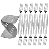 Cocktailgabeln, kleine Salatgabeln – 12 x tragbare Kuchengabeln – Wurstzubehör, Dessertbesteck, Camping-Besteck-Set mit Aufbewahrungshalter