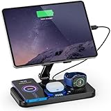 Padwa Lifestyle Tablet Ständer mit kabelloser Ladefunktion, iPad Halterung für Schreibtisch – 4-in-1 Ladestation mit RGB-Beleuchtung & Uhr, Verstellbarer Tablet-Halter für iPad, iPhone, AirPods