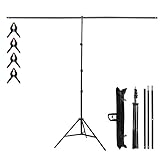 Hintergrundständer T Form 2 x 2,6 m Verstellbarer Hintergrundständer mit DREI Abschnitte Querstange und 4 Federklammern Backdrop für Video Photo Studio-Fotografie