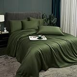 Luofanfei Kühlende Sommer Bettwäsche 135x200 cm Olivgrün Grün Bambus Polyester Glänzend Glatt Uni Bettwäsche Set Luxus Einfarbig Zweiteilig Bettbezug Set 135 200 Einzelbett mit Reissverschluss