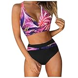Bikini Damen Set Zweiteiliger, Bikini Brazilian Style Sexy Bikini Bademode Damen, Curvy Badebekleidung Neckholder Triangel V Ausschnitt Sexy Strandmode Einfarbig Badebekleidung Damen