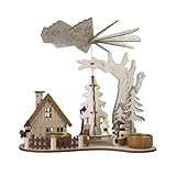 Weihnachtspyramide mit 3 Teelichthaltern – Festliche Holzdeko mit Haus, Figuren & Tannenbaum