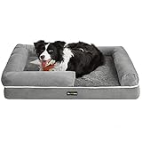 FEANDREA Orthopädisches Hundebett, Hundekissen, Hundekorb, weiche Polsterung, Hundesofa, erhöhte Ränder, Bezug abnehmbar und waschbar, 91 x 71 x 25 cm, rutschfeste Unterseite, hellgrau PGW076G02