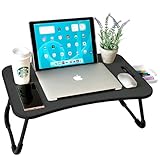 unycos - Betttablett Klappbar, Frühstückstablett mit Griff und Getränkehalter, Serviertisch, Ideal für Lesen und Arbeiten, Auch als Lapdesk Verwendbar 60x40x26 cm (Neues Schwarz mit Schublade)