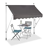 Relaxdays Klemmmarkise Balkon, Handkurbel, höhenverstellbar, UV-beständig, ohne Bohren, Polyester, 200 cm breit, grau