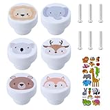 EASYKEENECOM Schrankknöpfe Holz fur Kinderzimmer, 6 Stück Holzschrankknöpfe, Tier Muster Runde Möbelknöpfe Schubladenknöpfe mit Schrauben, Weiß Türknöpfe für Kinder