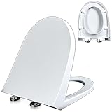 Giural Pp,02K,WC Sitz mit Absenkautomatik, D Form Toilettendeckel Einfache Montage und Sauber, Klodeckel mit Quick-Release-Funktion, Softclose Toilettensitz mit Verstellbaren Scharnieren, Weiß