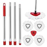 4 Stück Wischmopp Ersatzköpfe Kompatibel mit V-ileda Turbo 2-in-1 Mop, Wischmop Ersatzbezug, Mikrofaser Wischmob Ersatzmop Moppköpfe, Bodenschrubber mit 4 Moppköpfen, 1 Griff, 1 Scheuerbürste