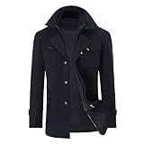YOUTHUP Herren Wintermantel Wolle Winter Kurzmantel Mittellang Wollmantel Kurz Winterjacke für Business Freizeit, Navy, L