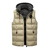 Outwear Herren-Jacke, Reißverschluss, lässige Weste, Wintermantel, Tops, ärmellos, mit Kapuze, warme Mäntel und Jacken, Daunenjacken für Herren, khaki, XL